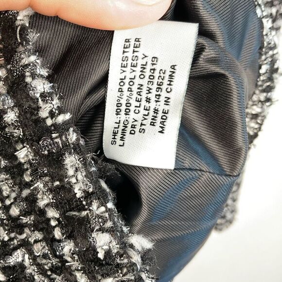WALTER BAKER Kennedy Metallic Bouclé-Tweed Jacket 4 Buttons Blazer BlackSilver M - Picture 7 of 11